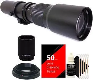 Vivitar 500mm/1000mm f/8 Telephoto Lens for Canon EOS 50D, 40D, 30D + 2X Converter + Accessory Kit
