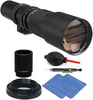 Bower 500mm / 1000mm f/8 Telephoto Lens for Canon EOS Rebel T1i T2i T3 T3i + 2X Converter + Accessory Kit