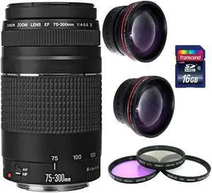 Canon 75-300mm Lens + 58mm Telephoto and Wide Angle Kens+Filter Kit + 16GB Memory Card