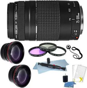 Canon 75-300mm Lens + 58mm Telephoto and Wide Angle Kens+Filter Kit+Lens Pen+CleaningKit+Lens Cap Holder