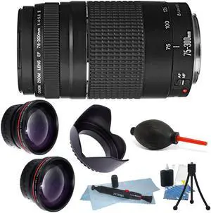 Canon 75-300mm Lens + 58mm Telephoto and Wide Angle Lens+Tulip Lens+Dust Blower+ Lens Pen + CleaningKit+Mini Tripod