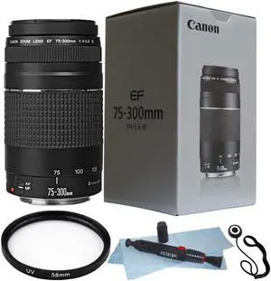 Canon EF 75-300mm f/4.0-5.6 III Lens + 58mm UV Filter + Lens Pen + Lens Cap Holder