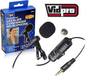 Vidpro XM-L Lavalier Condenser Microphone for DSLRs, Camcorders & Video Cameras 20' Audio Cable