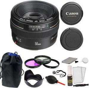 Canon EF 50mm f/1.4 USM Lens + 58m Filter Kit + Tulip Lens Hood + Dust Blower + Pouch + Lens Cap Holder + 5pc Cleaning Kit