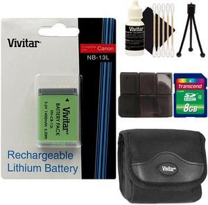 Vivitar Li-on Battery for Canon NB-13L + 8GB Top Cleaning Professional Accessory Kit for Canon SX620 SX720 SX730 G7 X G9 X G5 X G1 X Mark III