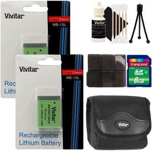 Vivitar Li-on Battery for Canon NB-13L (2 Pack) + 8GB Top Cleaning Professional Accessory Kit for Canon SX620 SX720 SX730 G7 X G9 X G5 X G1 X Mark III