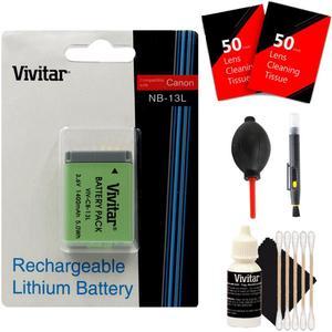 Vivitar Li-on Battery for Canon NB-13L + Top Cleaning Professional Accessory Kit for Canon SX620 SX720 SX730 G7 X G9 X G5 X G1 X Mark III