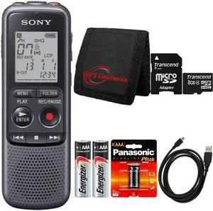 SONY ICDPX240 Mono 4GB Digital Voice Recorder with 8GB MicroSD Memory Card  Extra Batteries and Memory Card Wallet