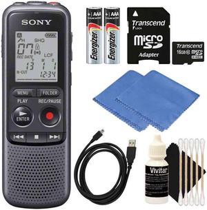 SONY ICDPX240 Mono 4GB Digital Voice Recorder with 16GB MicroSD Memory Card  Cleaning Kit