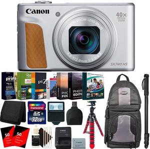 Canon PowerShot SX740 HS Digital Camera Silver with 62 inches Monopod + Accessory Kit