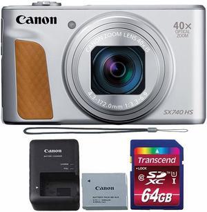 Canon PowerShot SX740 20.3MP 20.3MP HS Digital Camera Silver + 64GB Memory Card