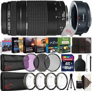 Canon EF 75-300mm III Lens with EF-EOS M Adapter 16GB Accessory Kit
