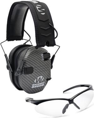 Walker’s Razor Slim Electronic Muff (Carbon) with Shooting Glasses (Clear)