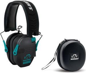 Walker's Razor Slim Electronic Muff (Black/Teal) with Hearing Protection Case