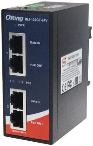 INJ-102GT-24V - Industrial 2-port Gigabit High Power PoE Injector,12V~57V Input Support
