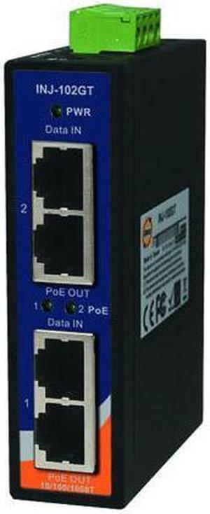 INJ-102GT - Industrial 2-port High Power PoE Injector (Gigabit)