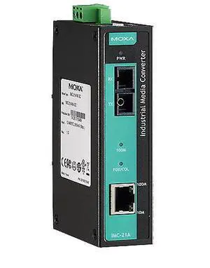 Moxa IMC-21A-S-SC-T - Industrial 10/100BaseT(X) to 100BaseFX media converter, single mode, SC connector, -40 to 75   Degree C