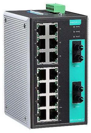 Moxa EDS-316-MM-ST - Industrial Unmanaged Ethernet Switch with 14 10/100BaseT(X) ports, 2 multi mode 100BaseFX ports, ST connect