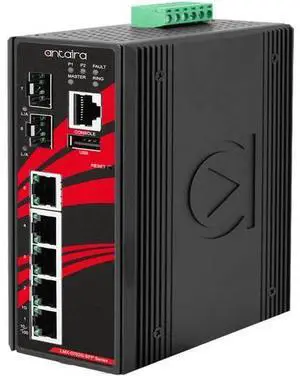 Antaira LMX-0702G-SFP-T-V2 - 7-Port Industrial Gigabit Light Layer 3 Managed Ethernet Switch, w/5*10/100/1000Tx and 2*100/1000 S