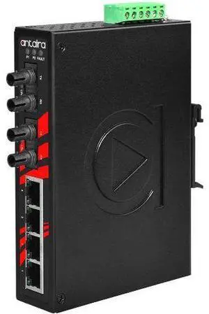 Antaira LNX-0602-ST-M-T - 6-Port Industrial Unmanaged Ethernet Switch, w/2*100Fx (ST) Mulit-mode 2Km, EOT (-40C - 75C)