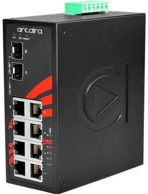 Antaira LNP-0802C-SFP-T - 8-Port Industrial PoE+ Unmanaged Ethernet Switch, w/6*10/100Tx (30W/Port) + 2*Gigabit Combo Ports (2*1
