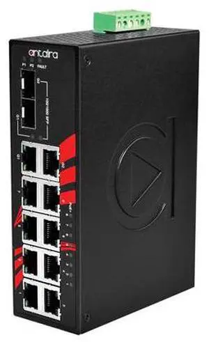 Antaira LNP-1002C-SFP-T - 10-Port Industrial PoE+ Gigabit Unmanaged Ethernet Switch, w/8*10/100Tx + 2*Gigabit Combo (2*10/100/10