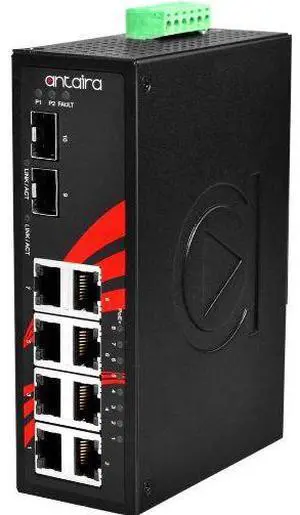 Antaira LNP-1002G-SFP-24 - 10-Port Industrial PoE+ Unmanaged Ethernet Switch, w/8*10/100/1000Tx (30W/Port) + 2*100/1000 SFP Slot