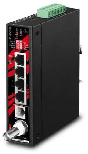 Antaira IVC-4011-T-V2 - IP30 Industrial Ethernet Extender, 4-Port RJ45 (LAN), 1-Port BNC, 1-Port RJ11 (-40Â°~ 75Â°C)