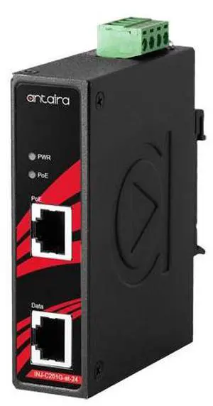 Antaira INJ-C201G-at-24-T - Industrial Gigabit PoE+ Injector â 1*10/100/1000BASE-T with PoE-PSE (30W/Port) + 1*10/100/1000BASE