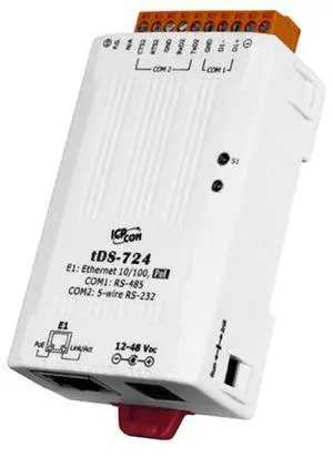 ICP DAS tDS-724 - Serial to Ethernet Device Server,  with PoE and 1 RS232 and 1 RS485 Ports