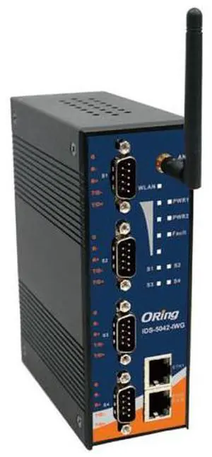 ORing IDS-5042-WG - Rugged 4x RS232/422/485 to 2x 10/100TX (RJ-45) or 1x802.11b/g (WLAN client) Device Server ORing IDS-5042-WG - Rugged 4x RS232/422/485 to 2x 10/100TX (RJ-45) or 1x802.11b/g (WLAN client) Device Server