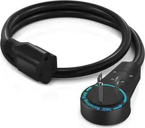 Maximm Cable 360 Rotating Flat Plug Extension Cord | UL Approved 16 Gauge 3 Prong Grounded Wire | Black | 1 ft | Single Outlet