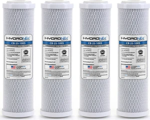 Hydronix 4 Pack Carbon Block Water Filters Coconut Shell CTO for Whole house, RO, DI, Hydroponics - 10" x 2.5", 5 Micron Hydronix 4 Pack Carbon Block Water Filters Coconut Shell CTO for Whole house, RO, DI, Hydroponics - 10" x 2.5", 5 Micron
