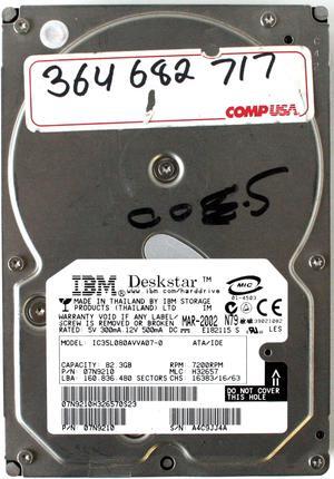 IBM 82.3GB HDD, DESKSTAR IC35L080AVVA07-0, 07N9210 7200RPM MLC: H32657