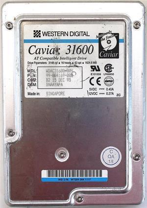 1.6GB IDE HDD CAVIAR P/N 99-004169-000, CCC: B2 15DEC95, DCM: BNAAYAPA