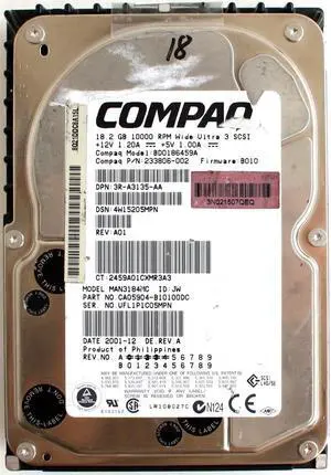 HP BD0186459A 18.2Gb 10000Rpm 80Pin Ultra160 Scsi 3.5Inch Form Factor 1.0Inch Height Hot Pluggable Hard Drive