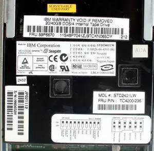 IBM 59P6670 20/40GB DDS/4 INTERNAL TAPE DRIVE, STD2401LW, TC4200-236 (BLACK)