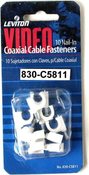 LEVITON 10 NAIL-IN VIDEO COAXIAL CABLE FASTENERS, WHITE