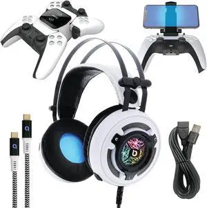 Bionik Pro Kit For PlayStation 5: Powerful 50mm Gaming Headset with RGB Color, Controller Charge Base, Phone Holder, Lynx Cable & USB Cable