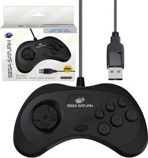 Retro-Bit Official Sega Saturn USB Controller Pad for PC, Mac, Steam, RetroPie, Raspberry Pi - USB Port - Black