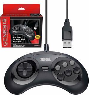 Retro-Bit Official Sega Genesis USB Controller 6-Button Arcade Pad for Sega Genesis Mini, PS3, PC, Mac, Steam, Nintendo Switch - USB Port - Black