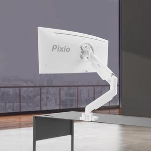 Pixio PS2S White Edition Heavy-duty Gas Spring Fully Adjustable Universal Mount 100x100mm 75x75mm Premium Single Monitor Desk Mount, Supports monitors up to 49" 30.8lbs (curved) 39.6" (flat) White