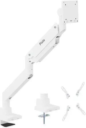 Pixio PS2S Titan White Premium Single Monitor Arm Ultrawide Heavy-Duty Stand fits up to 57 inch Monitors Holds up to 59.4lbs VESA Compatible Integrated Cable Management Height Tilt Swivel Adjustable