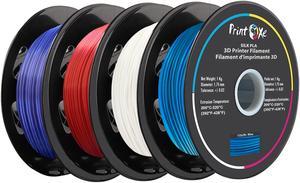 3D PLA like SILK Filament 4 Packs of Violet / Red / White / BlueColours for 3D Printers 1.75 mm Diameter Each Weight 1 Kg Net on Spool (2.2 LBs) Dimensional Accuracy +/- 0.03 mm