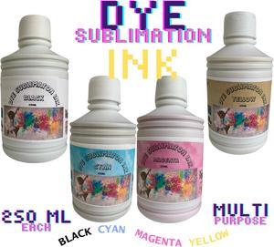 Sublimation Ink 4 Refill Bottles (Complete Set) Universal Use Each Bottle 250ML For Printers Clothing and Many Other Uses. Compatible with Epson Workforce, Expression, & Ecotank Printers