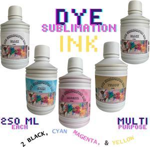 Sublimation Ink 5 Refill Bottles (Set+Black) Universal Use Each Bottle 250ML For Printers Clothing and Many Others