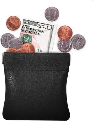 Nabob Leather Genuine Leather Squeeze Coin Purse, Coin Pouch Made IN U.S.A. Change Holder For Men/Woman Size 3.5 X 3.5 Black