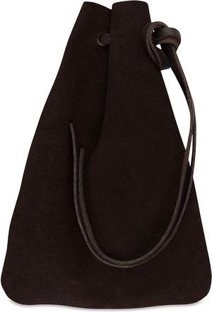 Large Leather Drawstring Pouch, Coin Bag, Medicine Tobacco Pouch Medieval Reenactment Size Made in U.S.A. by Nabob Leather Suede Brown