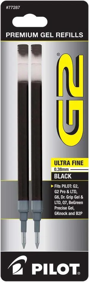 Pilot Refill for Pilot G2 Gel Ink Pens Ultra Fine Point Black Ink 2/Pack 77287