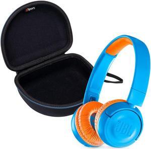 JBL JR 300BT Kids On-Ear Wireless Headphone Bundle with gSport Deluxe Travel Case (Blue/Orange)